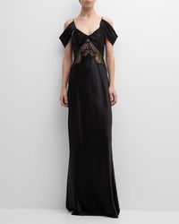 Alberta Ferretti - Draped Off-The-Shoulder Lace-Inset Satin Gown - Lyst