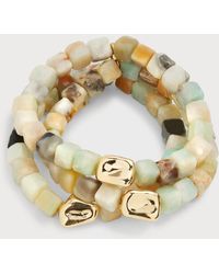 Devon Leigh - Aquamarine Gold Accent Stretch Bracelets, Set Of 3 - Lyst