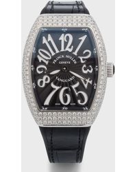 Franck Muller - Stainless Steel Lady Vanguard Diamond Watch With Black Alligator Strap - Lyst