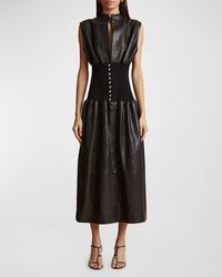 Khaite - Uni Ribbed Waist Leather Dress - Lyst