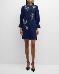 Carolina Herrera - Embroidered Shift Dress With Flutter Sleeves - Lyst