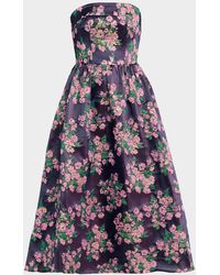 Shoshanna - Dana Strapless Floral Jacquard Midi Dress - Lyst