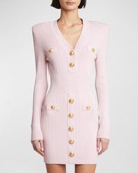 Balmain - Long-Sleeve Buttoned Short Knit Dress - Lyst