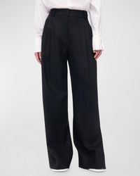 Another Tomorrow - Pleated Front Wide-Leg Linen Trousers - Lyst