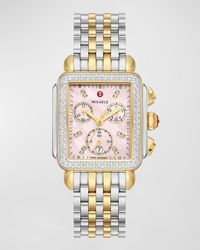Michele - 33Mm Deco Diamond Two-Tone Bracelet Watch - Lyst