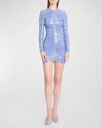 Alex Perry - Ruched Metallic Jersey Long-Sleeve Mini Dress - Lyst