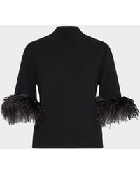 MILLY - Mock-Neck Feather Cuff Sweater - Lyst