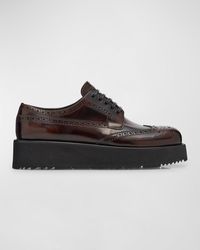 Prada - Leather Lace-Up Oxford Flatform Loafers - Lyst