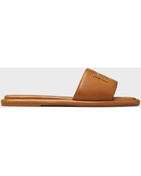 Tory Burch - Double T Leather Medallion Slide Sandals - Lyst