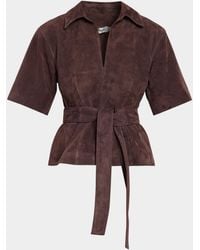 Jonathan Simkhai - Matea Short-Sleeve Belted Suede Top - Lyst