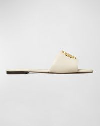 Tory Burch - Eleanor Leather Medallion Flat Slide Sandals - Lyst