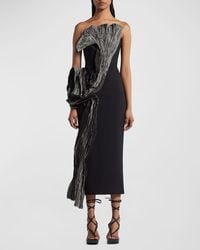 Maticevski - Waller Midi Dress With Pleated Drape Detail - Lyst