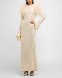 LAPOINTE - Feather-Shoulder Flare-Sleeve Sequin Viscose Maxi Dress - Lyst