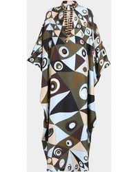 PUCCI - Vivara Silk Crepe De Chine Embellished Maxi Caftan Dress - Lyst