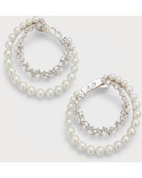Siena Jewelry - Diamond And Pearl Hoop Earrings In 14k White Gold - Lyst