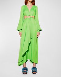 FARM Rio Solid Blouson Sleeve Cutout Midi Dress in Green | Lyst