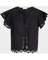 Ulla Johnson - Effie Embroidered Flutter-Sleeve Top - Lyst