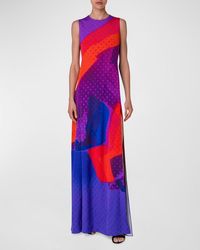 Akris - Superimposition-Print Sleeveless Slit-Hem Silk Crepe Gown - Lyst