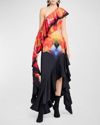 Alexander McQueen - One-shoulder Asymmetric Evening Dress With Ruffle Details - Lyst