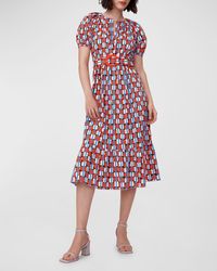 Diane von Furstenberg - Lindy Geometric-Print Puff-Sleeve Midi Dress - Lyst