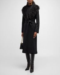 Fleurette - Skylar Belted Wool Wrap Coat With Mohair Blend Trim - Lyst