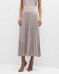 Emporio Armani - Pleated Striped Side-Slit Midi Skirt - Lyst