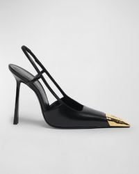 Saint Laurent - Jeanne Leather Metallic-Toe Slingback Pumps - Lyst