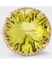 Lisa Nik - 18k Rose Gold Round Lemon Quartz And Diamond Ring, Size 6 - Lyst