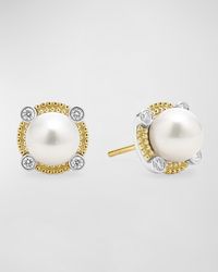 Lagos - Sterling And 18K Luna Pearl Lux With Diamond Stud Earrings - Lyst