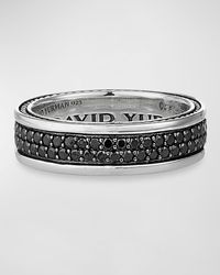 David Yurman - Streamline Two-row Band Ring With Black Diamonds In Silver, 6.5mm - Lyst