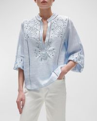Figue - Rylie Broderie Anglaise Long-Sleeve Linen Top - Lyst