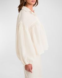 Merlette - Azurea Smocked Blouson-Sleeve Linen Top - Lyst