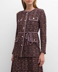 Misook - Braided-trim Tweed Knit Jacket - Lyst