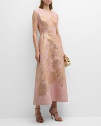 Lela Rose - Blair Metallic Floral Jacquard Sleeveless Midi Dress - Lyst
