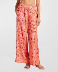 Vilebrequin - Abstract Leopard Printed Wide-Leg Silk Pants - Lyst