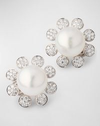 Belpearl - 18K 14Mm South Sea Pearl And Diamond Flower Earrings - Lyst