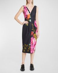 Erdem - Floral-Print Pleated V-Neck Sleeveless Midi Dress - Lyst