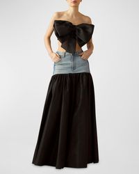 Cynthia Rowley - Denim & Silk Taffeta Maxi Skirt - Lyst