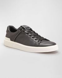 Balmain - Leather Raffia Low Top Sneakers - Lyst
