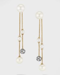David Yurman - Pearl And Pave Two Row Drop Earrings With Diamonds In 18k Gold, 8mm, 2.1"l - Lyst