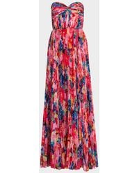 Jovani - Strapless Pleated Floral- Gown - Lyst