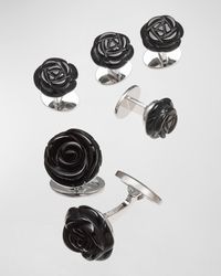 Jan Leslie - Onyx Carved Rose Tuxedo Cuff Link And Stud Set - Lyst