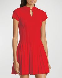 Balmain - Cap-Sleeve Pleated Knit Fit-&-Flare Mini Dress - Lyst
