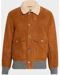 Brunello Cucinelli - Apos;S Suede Shearling-Collar Bomber Jacket - Lyst