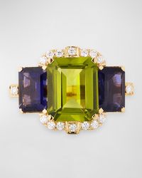 Goshwara - 18K 3-Stone Peridot And Iolite Emerald Cut Statement Ring With Diamonds - Lyst