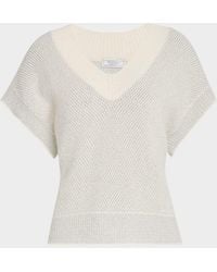 Peserico - Knit Short-Sleeve V-Neck Sweater - Lyst