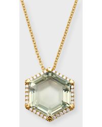Lisa Nik - 18k Yellow Gold Hexagon Green Quartz Pendant Necklace With Diamonds - Lyst