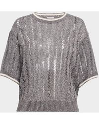 Brunello Cucinelli - Micro Sequined Linen French Riveria Sweater - Lyst