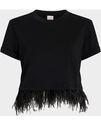 Cinq À Sept - Cropped Feather-Trim Tee - Lyst