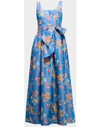 Shoshanna - Wren Bow Floral-Print Midi Dress - Lyst